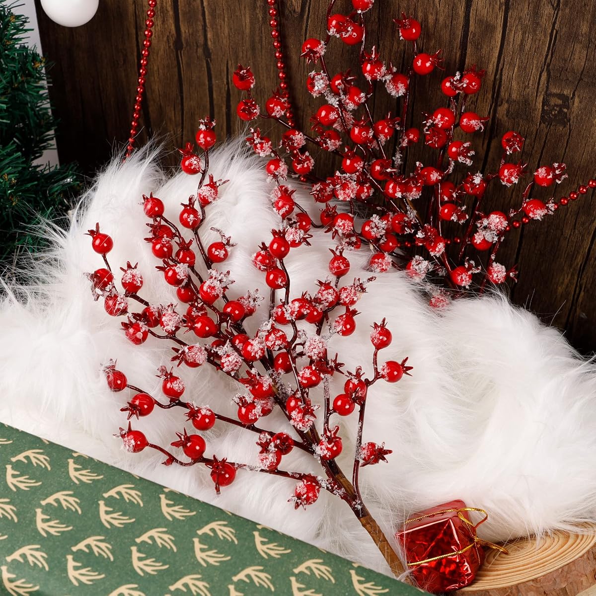 winemana 3 Pack 17 in Large Red Berry Picks, Artificial Christmas Berries Stems with Ice Snow Long Pomegranate Berry for Crafts Garland Home Party Christmas Decoration - imagem de detalhe 2