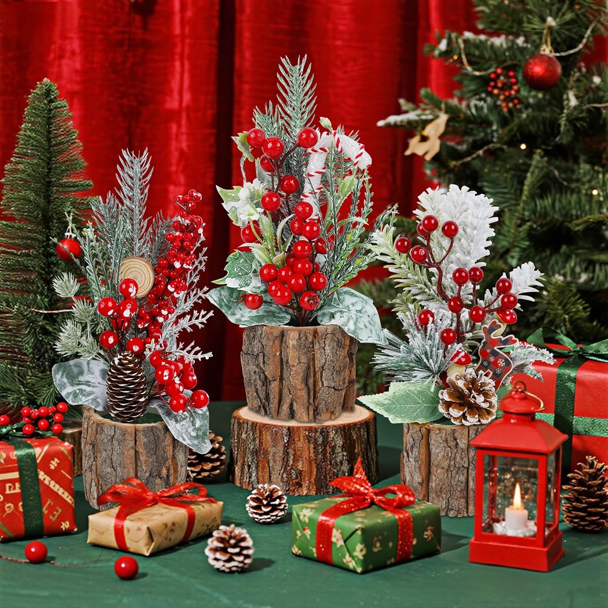 winemana 3 Pack Mini Christmas Trees Table Decorations, 11.5 Inch Small Artificial Xmas Tree Centerpieces with Red Berries & Pine Cones for Home, Office, Tabletop, Indoor Holiday Party Decor - detail image 6