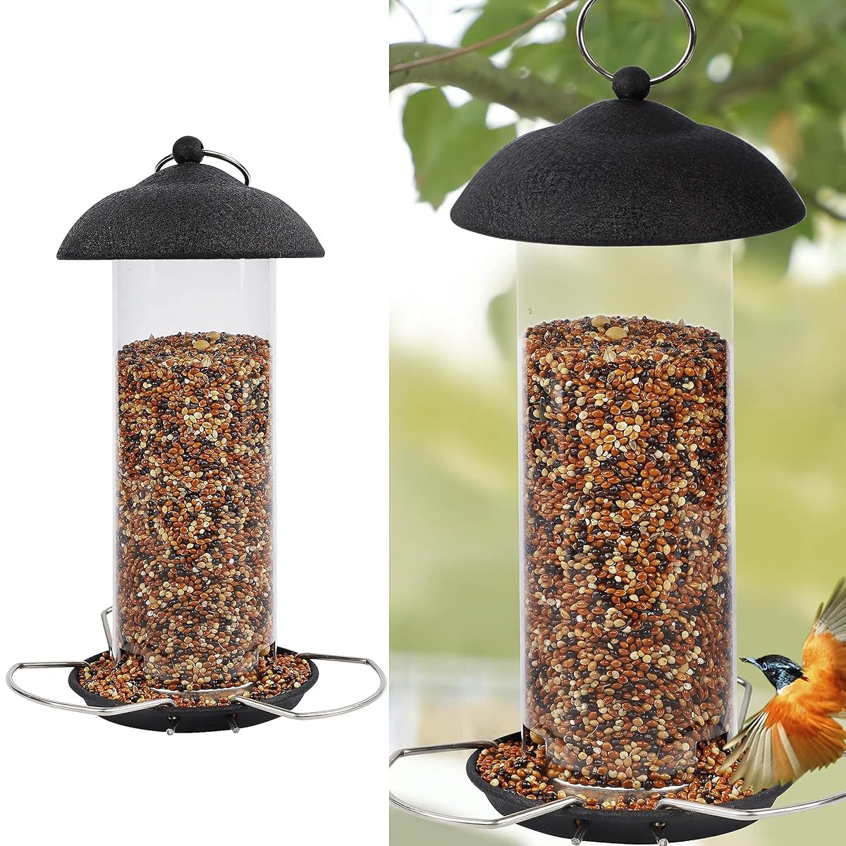 winemana Bird Feeders for Outside Hanging, Bird Seed Feeder for Wild Birds, Squirrel-Proof, Black Bird Feeder for Yard Garden Outdoor - 细节图 1