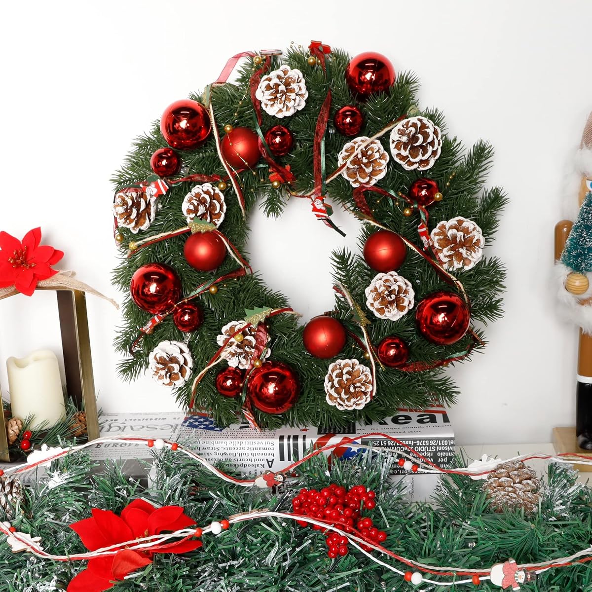 winemana 3 Pack 16.4 Ft Christmas Beads Ribbon, Christmas Tree Trim Rope with Santa Claus Snowman, Xmas Decorations for Garland, Wreath, Gift Wrapping, DIY Crafts Ornaments, Wedding Party Decor - imagen de detalle 5