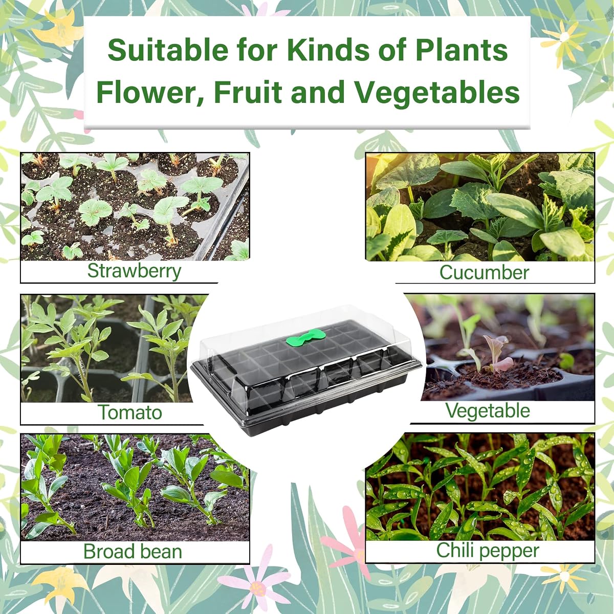 winemana 5 Set Seed Starter Trays with Humidity Dome, 200 Cell Grow Trays Seedlings Plant Staring Trays with Labels, Garden Propagator Set, Mini Greenhouse Germination Kit for Seed Growing - 细节图 5