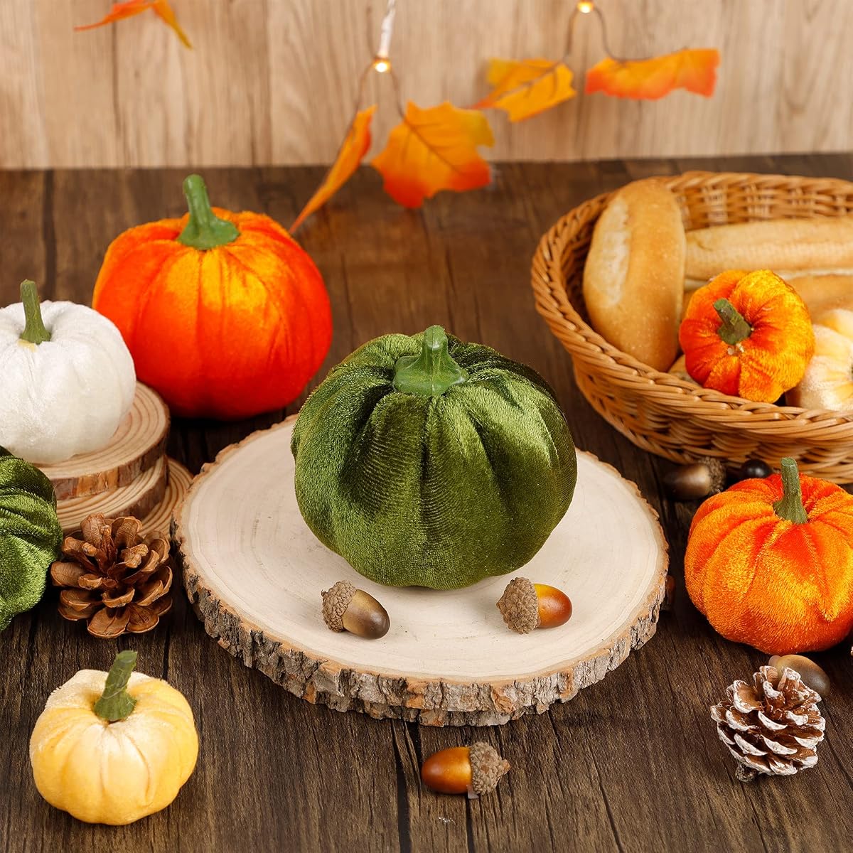 winemana Thanksgiving Artificial Pumpkins Set of 15 Mini Faux Pumpkin Velvet Assorted Sizes Fall Harvest Décor for Home Indoor Table Photo Props - detail image 4