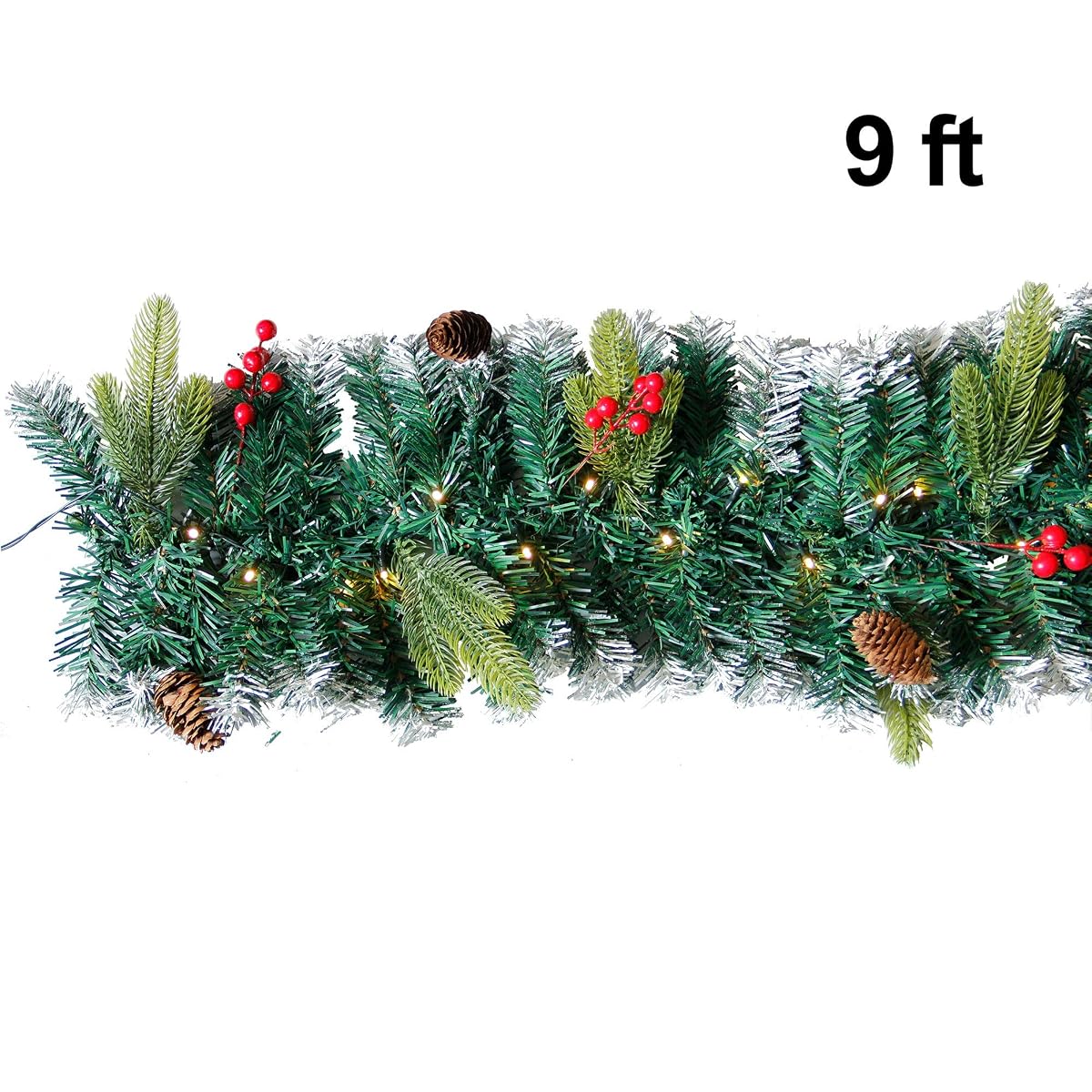 DR.DUDU 60 LED Christmas Garland,9 Foot Artificial Christmas Garland with Lights, Ind Covered by Snowflake for Christmas Party Decoration Outdoor Garden Gate Home Winter Holiday New Year - imagem de detalhe 2