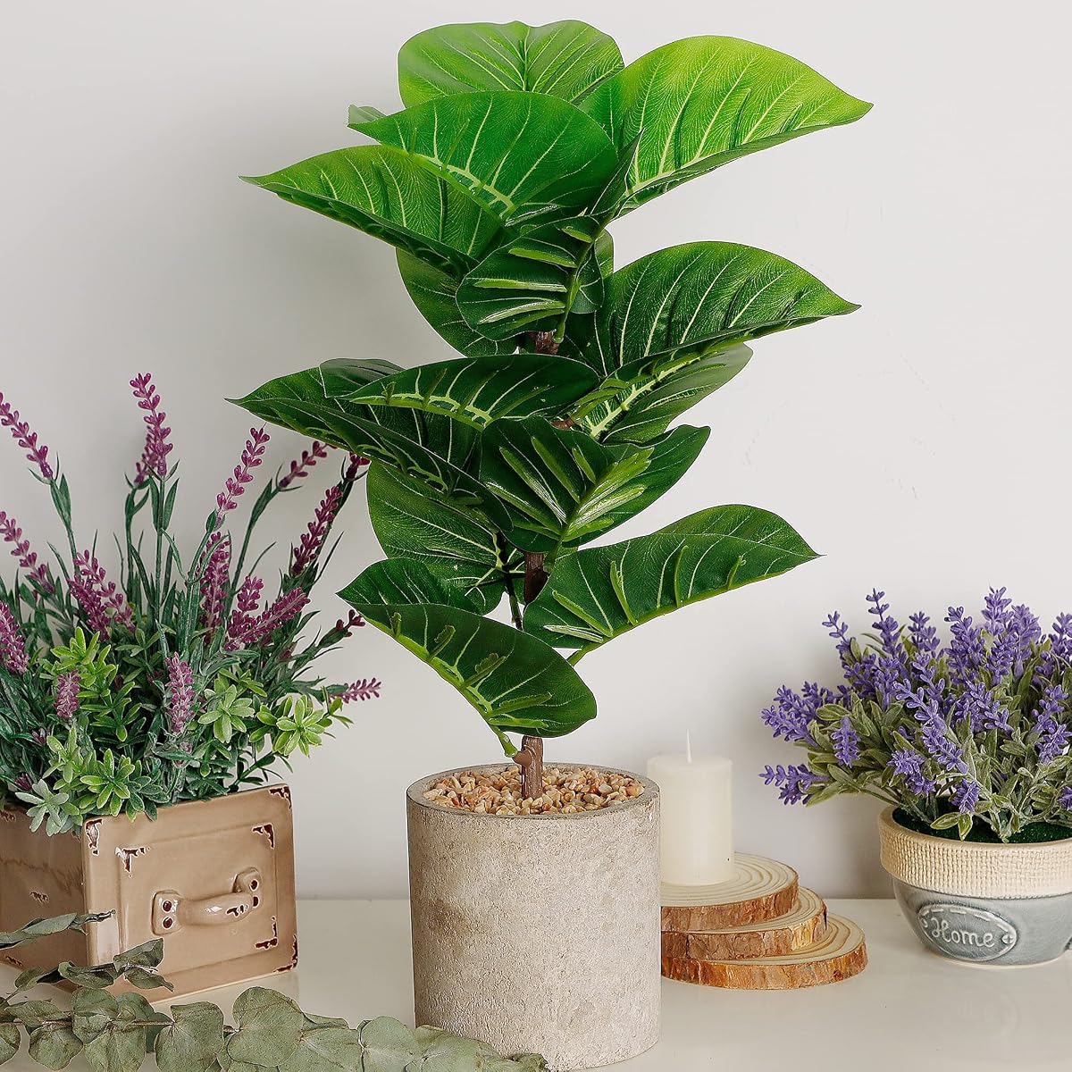 winemana Artificial Palm Plants 17" Large Faux Turtle Leaf in Pots, Fake Tropical Monstera Imitation Greenery for Home Kitchen Party Flowers Arrangement Indoor Decorations - imagem de detalhe 4
