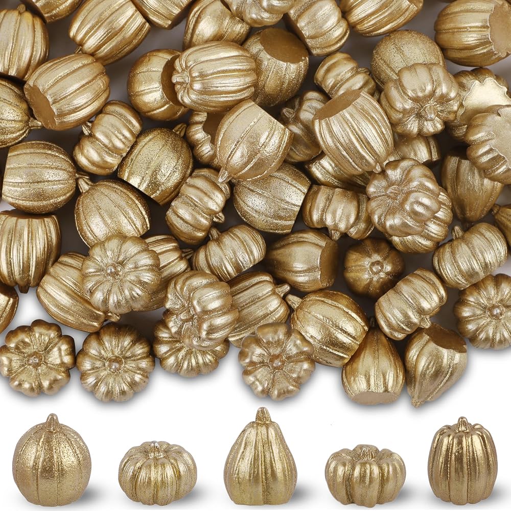 winemana 80Pcs Mini Pumpkins for Crafts, Fall Decorations for Home, Gold