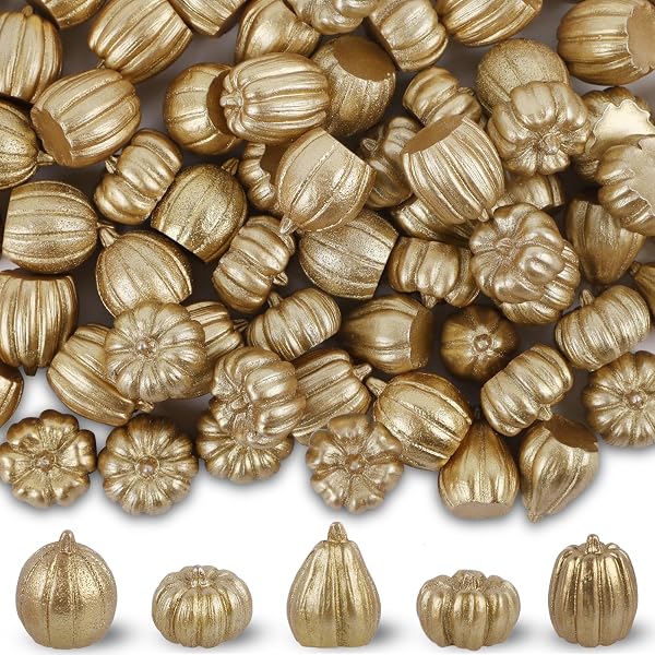 winemana 80Pcs Mini Pumpkins for Crafts, Fall Decorations for Home, Gold