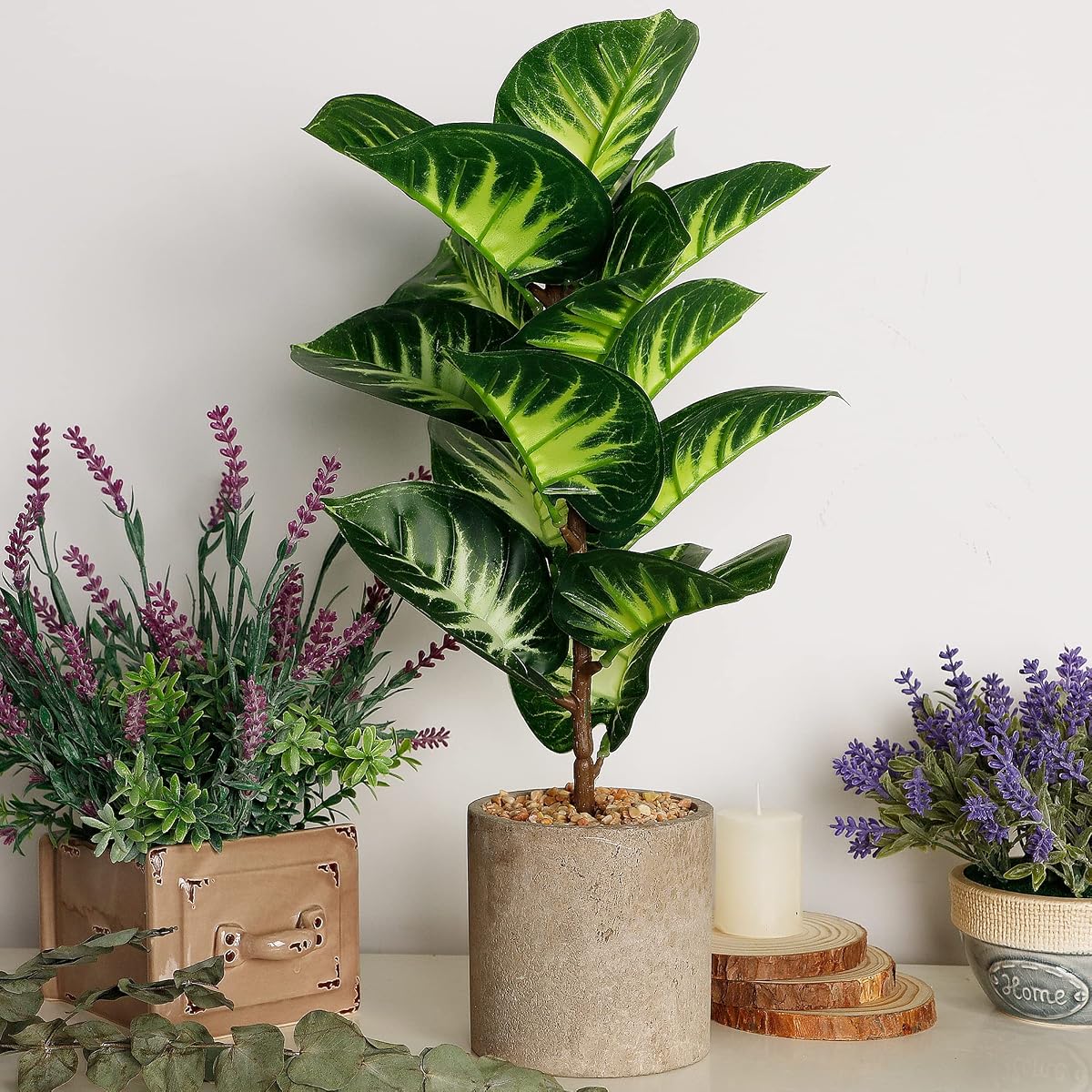winemana Artificial Palm Plants 17" Large Faux Turtle Leaf in Pots, Fake Tropical Monstera Imitation Greenery for Home Kitchen Party Flowers Arrangement Indoor Decorations - imagem de detalhe 5