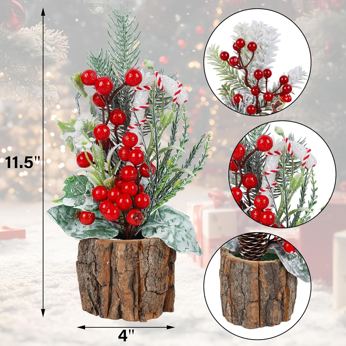 winemana 3 Pack Mini Christmas Trees Table Decorations, 11.5 Inch Small Artificial Xmas Tree Centerpieces with Red Berries & Pine Cones for Home, Office, Tabletop, Indoor Holiday Party Decor - detail image 2