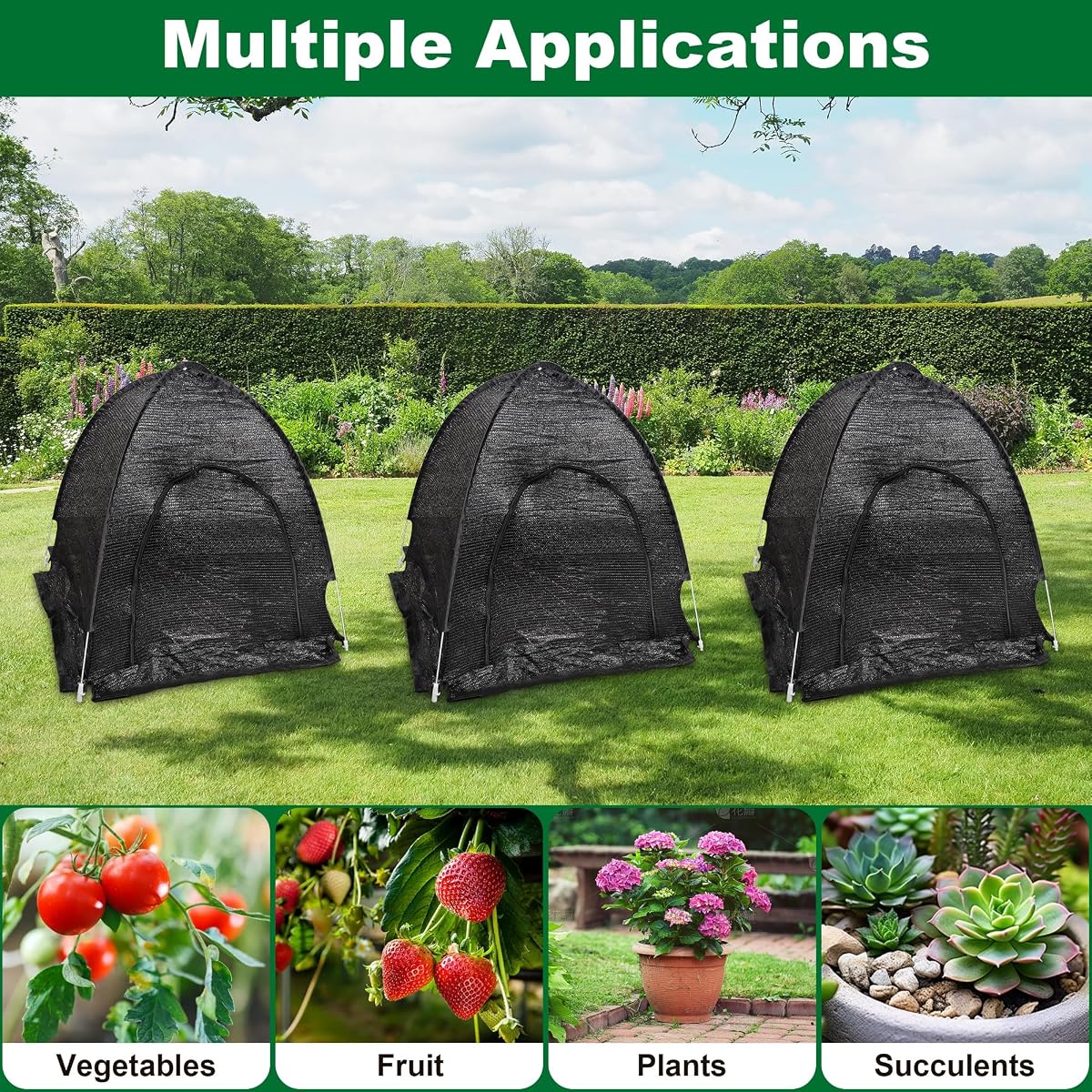 winemana 3 Pcs 70% Garden Plant Shade Tent, 33.5"x35.5"x31.5" UV Resistant Pop Up Sun Shade Netting, Protective Plants Cover for Outdoor Vegetable Fruit, Easy Setup Net to Keep Animals & Insects Out - detail image 3