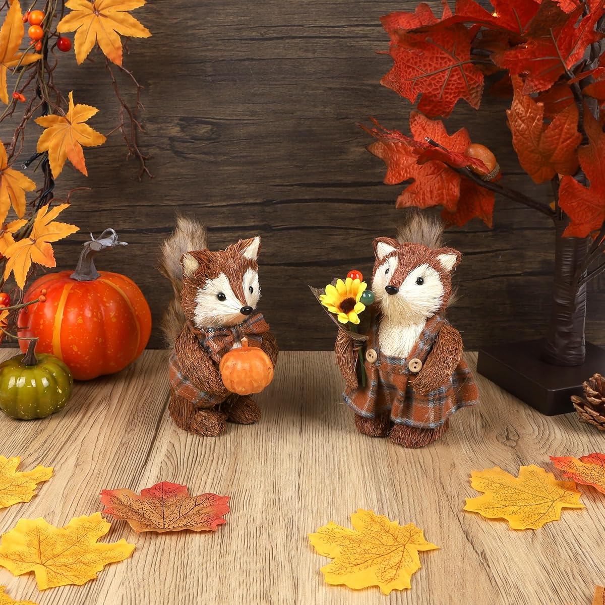 winemana 2 Pack Fox Fall Decorations for Home, Thanksgiving Table Decor - imagen de detalle 5
