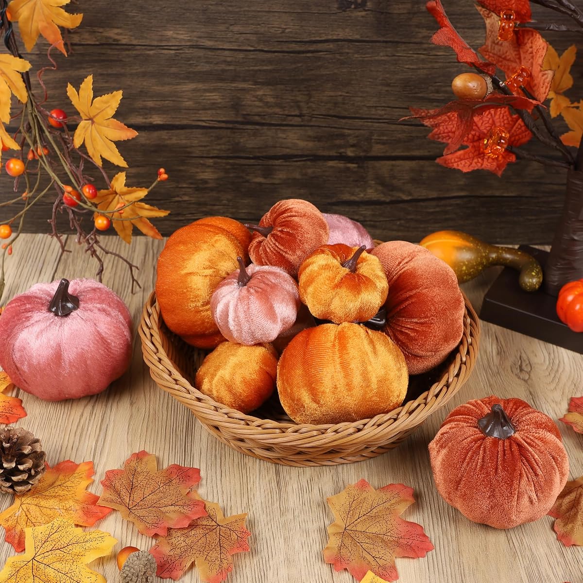 winemana 12 Pack Velvet Pumpkins Fall Decor, Fabric Foam Pumpkin for Decorating, Thanksgiving Table Decorations Fake Pumpkins for Mantel, Wedding Dining Table Centerpieces (Rust Orange) - imagem de detalhe 5