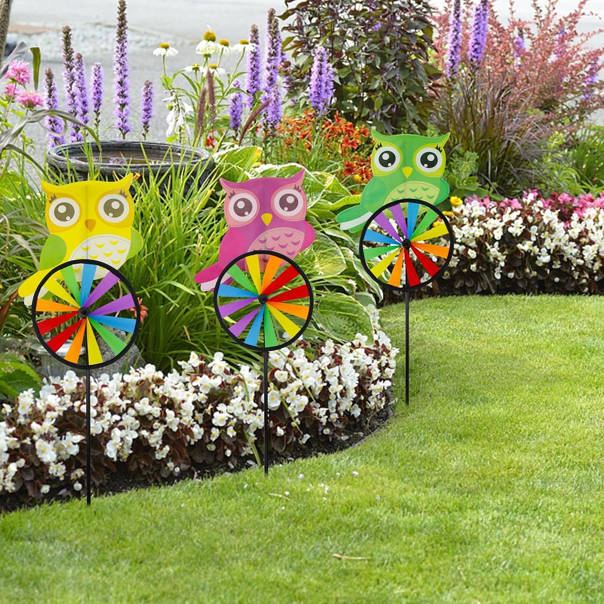 winemana 3 Pcs Garden Wind Spinner, 26 Inch Owl Pinwheels Animal Wind Spinners, Outdoor Decorations Pinwheel Windmill for Outside Garden Yard Lawn Spring Decor - imagem de detalhe 4