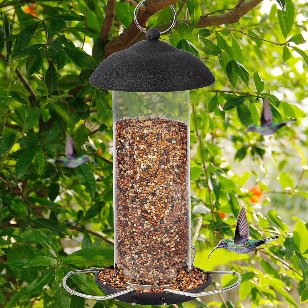 winemana Bird Feeders for Outside Hanging, Bird Seed Feeder for Wild Birds, Squirrel-Proof, Black Bird Feeder for Yard Garden Outdoor