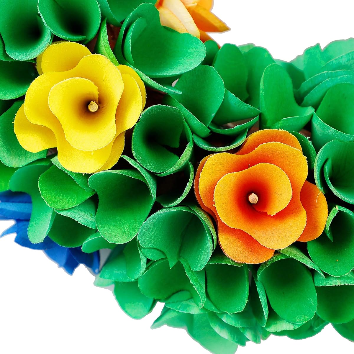 winemana Spring Wreath, Made of Piece of Wood, 13in Artificial Wreath with Leaves and Colorful Flower, for Front Door, Windows, Walls, Corridors - imagem de detalhe 2
