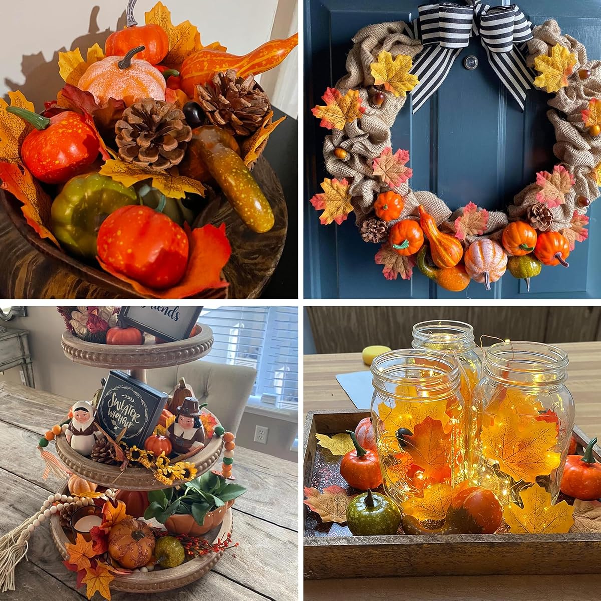 winemana Fall Decorations for Home Mini Pumpkins Gourds & Leaves Set - detail image 2