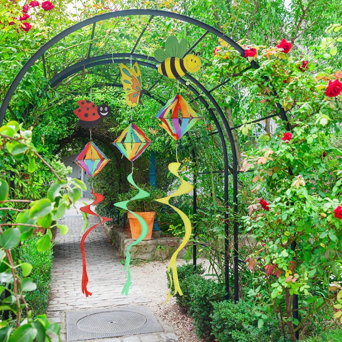 winemana 4 FT Wind Spinner Outdoor Hanging Decorations, Set of 6 Wind Spiral Butterfly Bee Ladybug Wind Twister for Yard Garden Lawn Porch Spring Decor - detail image 4