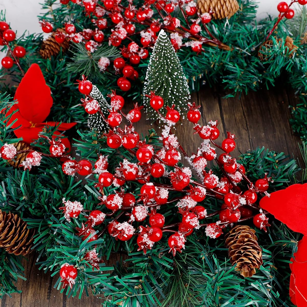 winemana 3 Pack 17 in Large Red Berry Picks, Artificial Christmas Berries Stems with Ice Snow Long Pomegranate Berry for Crafts Garland Home Party Christmas Decoration - imagem de detalhe 5