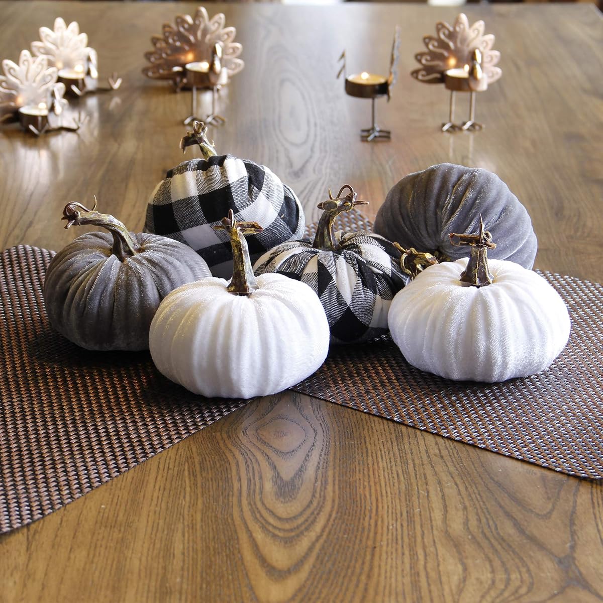 winemana 6 Pcs Thanksgiving Decorations Artificial Pumpkins, Foam Lint Pumpkins 3 Colors Fall Friendsgiving Decor for Home Kitchen Table Party Indoor Outdoor Harvest Day - 细节图 5