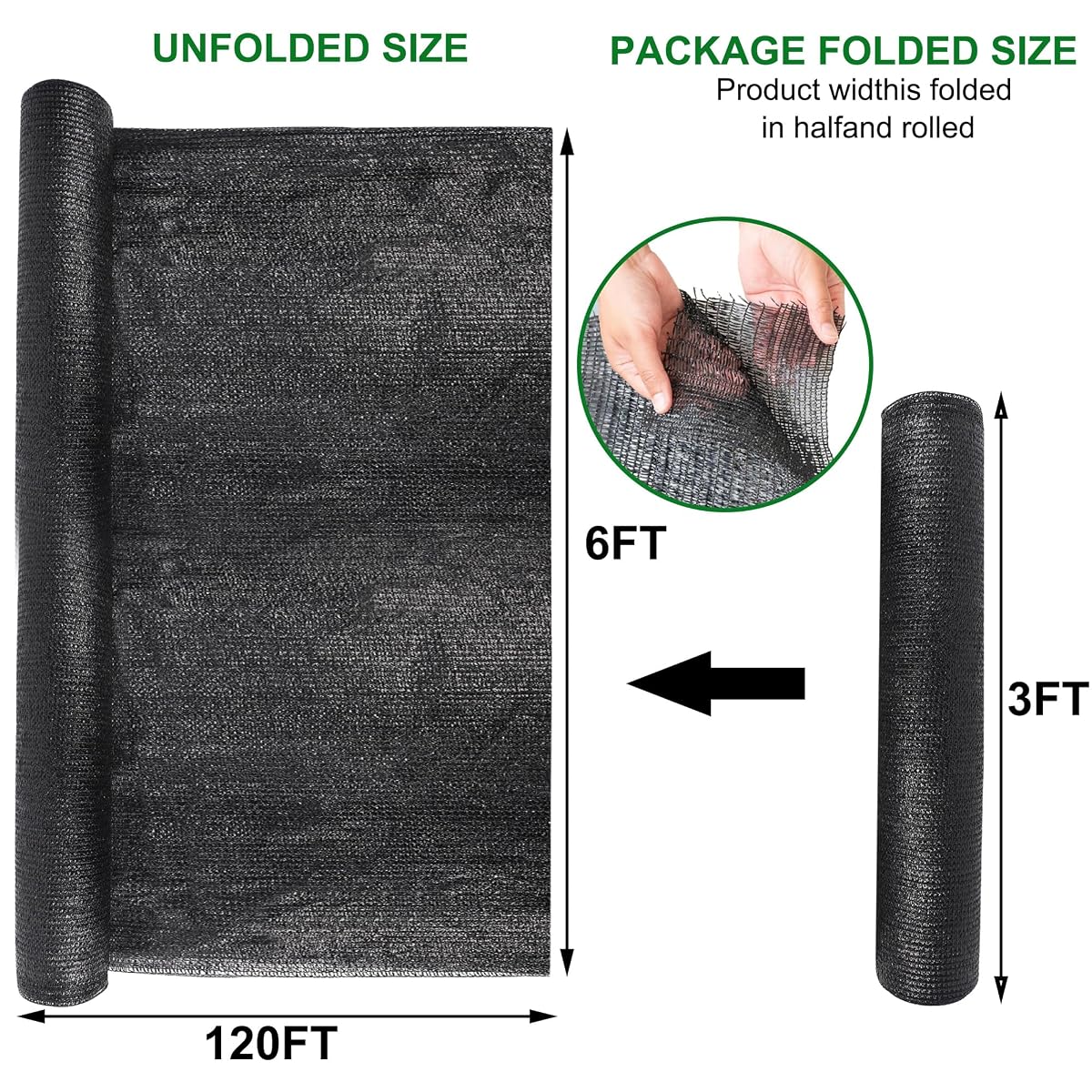 winemana 120x6 FT Outdoor Shade Cloth for Garden & Plants - 90% Large Black Mesh Tarp, UV Resistant Woven Shade Fabric for Greenhouse Farm Row Cover Vegetables Sun Protection Poultry Run - imagen de detalle 2