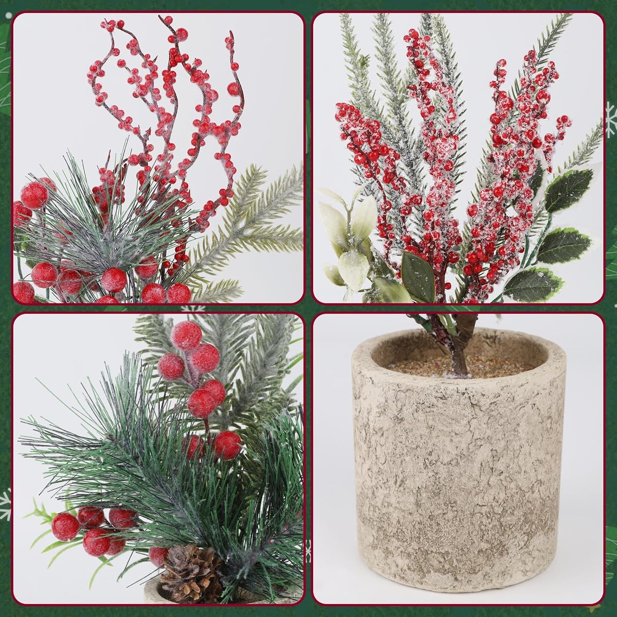 winemana Mini Christmas Tree Table Decorations Indoor, 3 Pcs Small Artificial Xmas Trees Decoration with Red Berries Pine Cone for Centerpiece Kitchen Office Tabletop Home Holiday Decor - imagem de detalhe 4