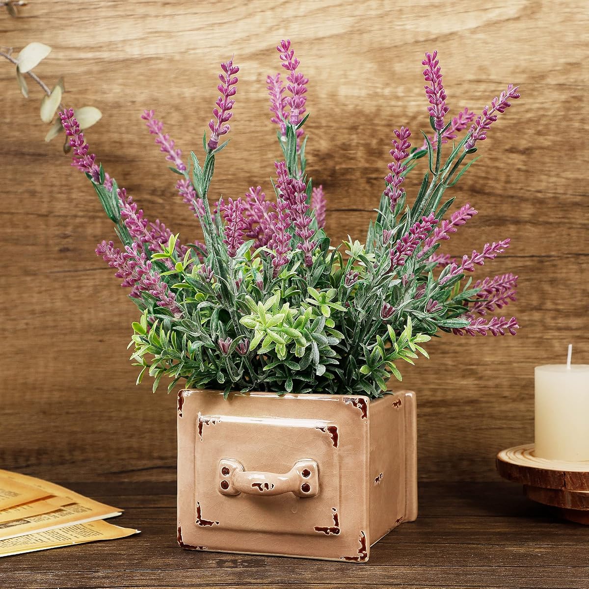 winemana Artificial Lavender Plant in Pot, 10" x 4" x 4" Purple Faux Silk Floral Arrangements for Kitchen Office Weddings Rustic Home Décor Indoor Outdoor Centerpieces (Light Pink) - 细节图 6
