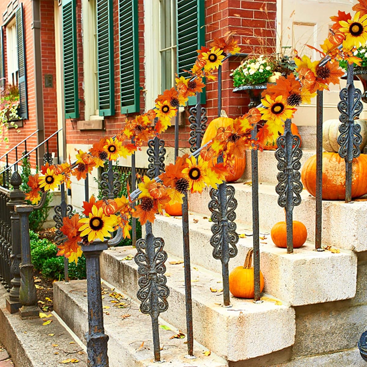 winemana Fall Maple Leaves Garland 50 LED Lights Thanksgiving & Friendsgiving Decorations, 6 Ft Hanging Vine Artificial Sunflower Pumpkin Decor for Fireplace Home Doorway Party Indoor Outdoor - imagen de detalle 5