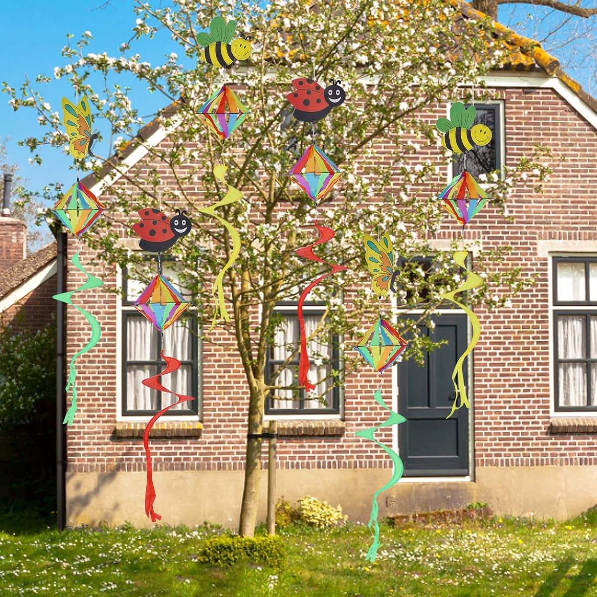 winemana 4 FT Wind Spinner Outdoor Hanging Decorations, Set of 6 Wind Spiral Butterfly Bee Ladybug Wind Twister for Yard Garden Lawn Porch Spring Decor - detail image 5