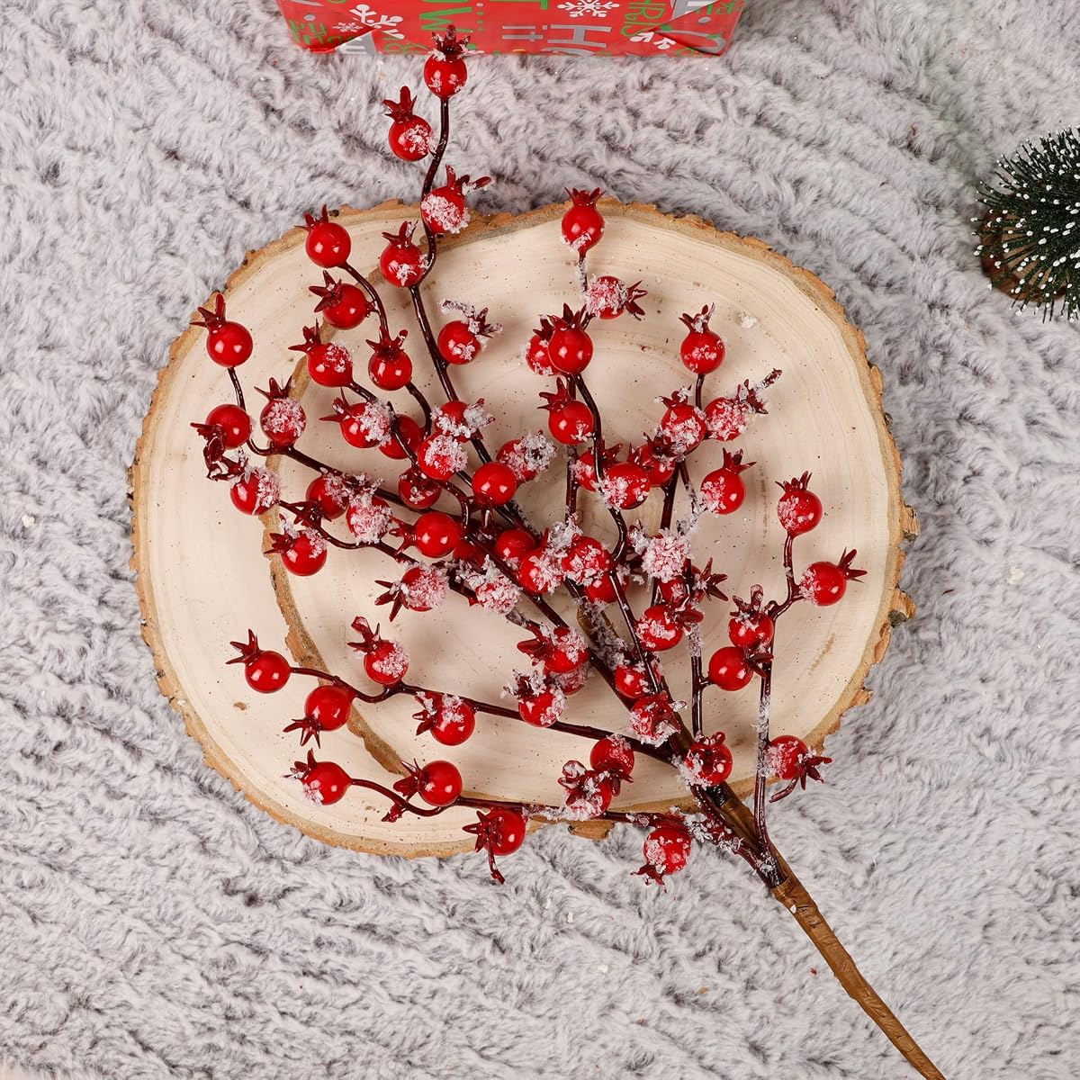winemana 3 Pack 17 in Large Red Berry Picks, Artificial Christmas Berries Stems with Ice Snow Long Pomegranate Berry for Crafts Garland Home Party Christmas Decoration - imagem de detalhe 3