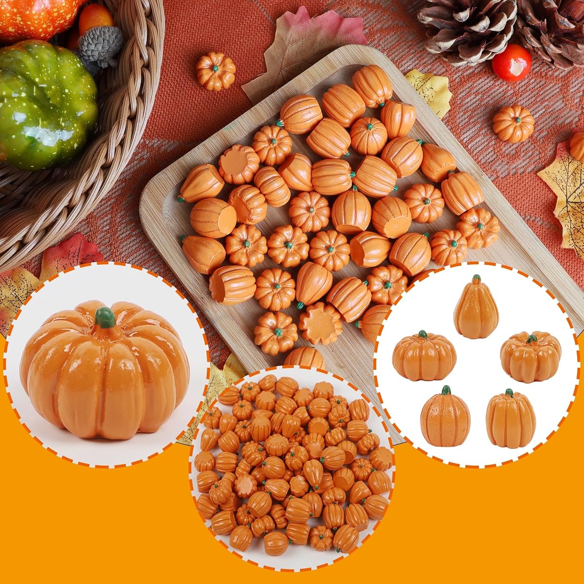winemana 80Pcs Mini Pumpkins for Crafts, Fall Decorations for Home, Orange - 细节图 2