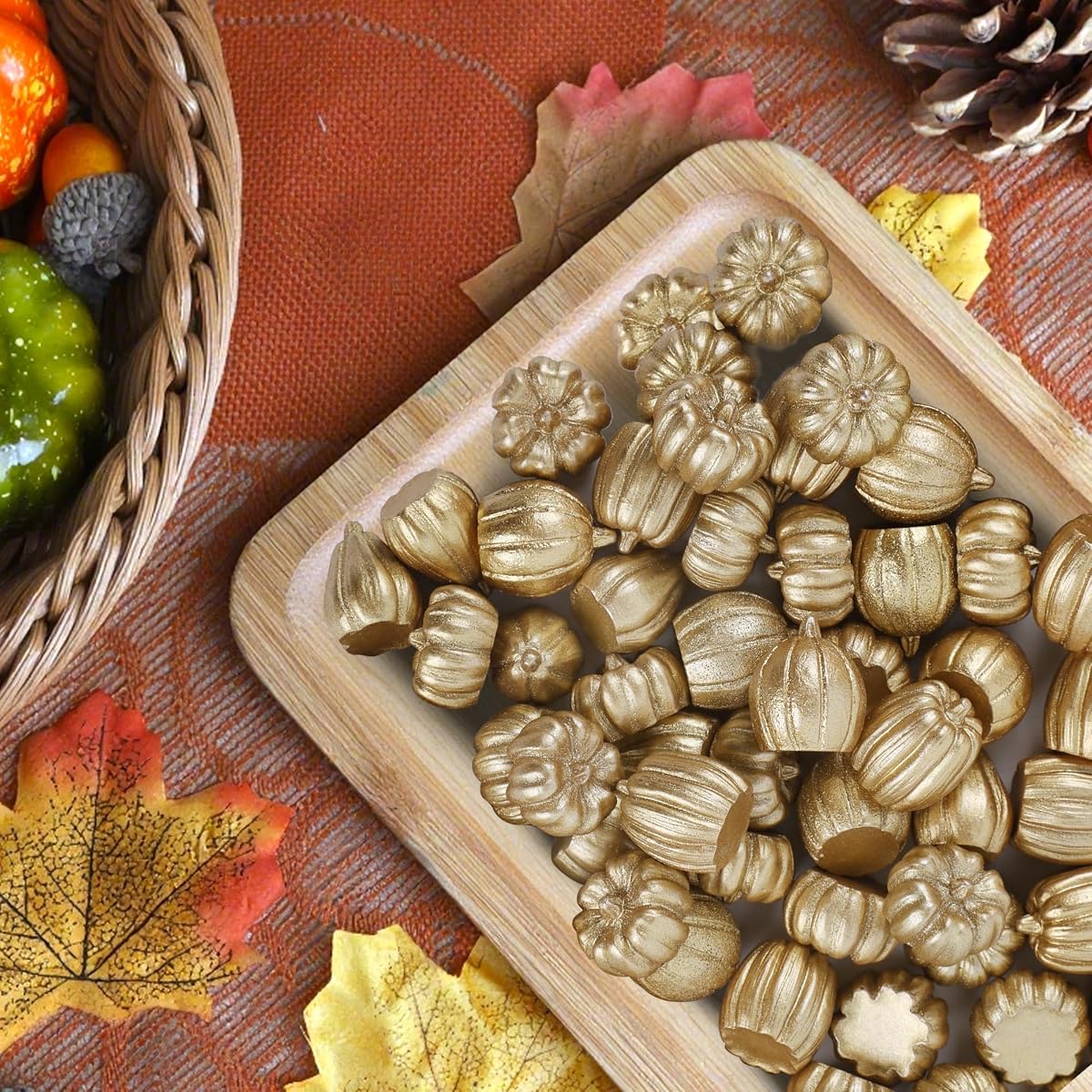 winemana 80Pcs Mini Pumpkins for Crafts, Fall Decorations for Home, Gold - imagem de detalhe 1