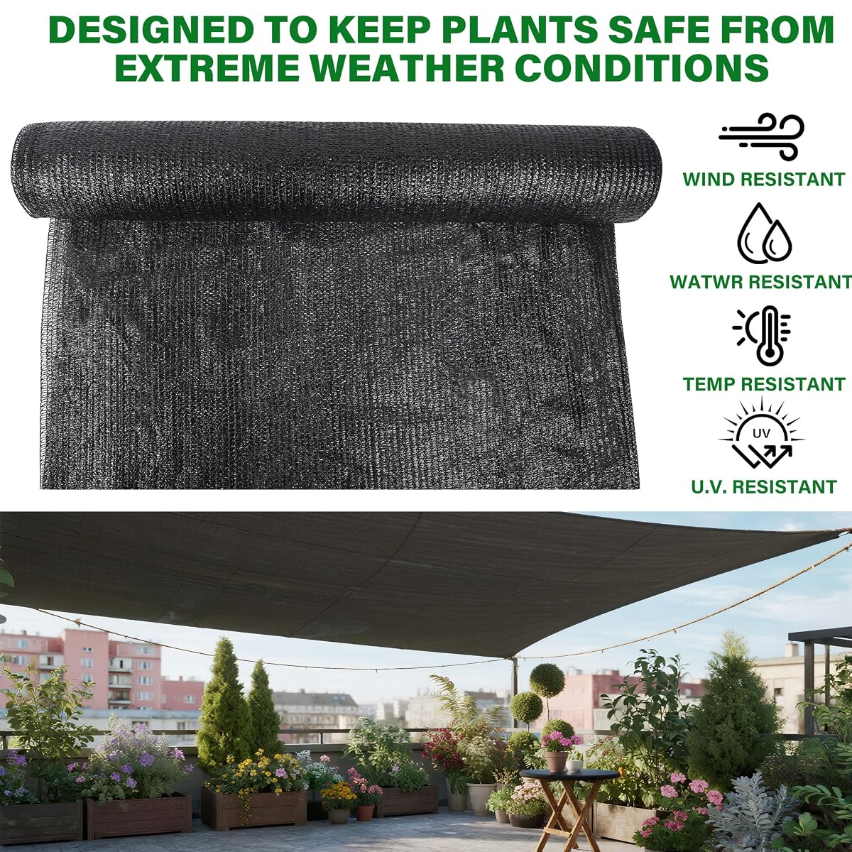 winemana 120x6 FT Outdoor Shade Cloth for Garden & Plants - 90% Large Black Mesh Tarp, UV Resistant Woven Shade Fabric for Greenhouse Farm Row Cover Vegetables Sun Protection Poultry Run - imagen de detalle 1