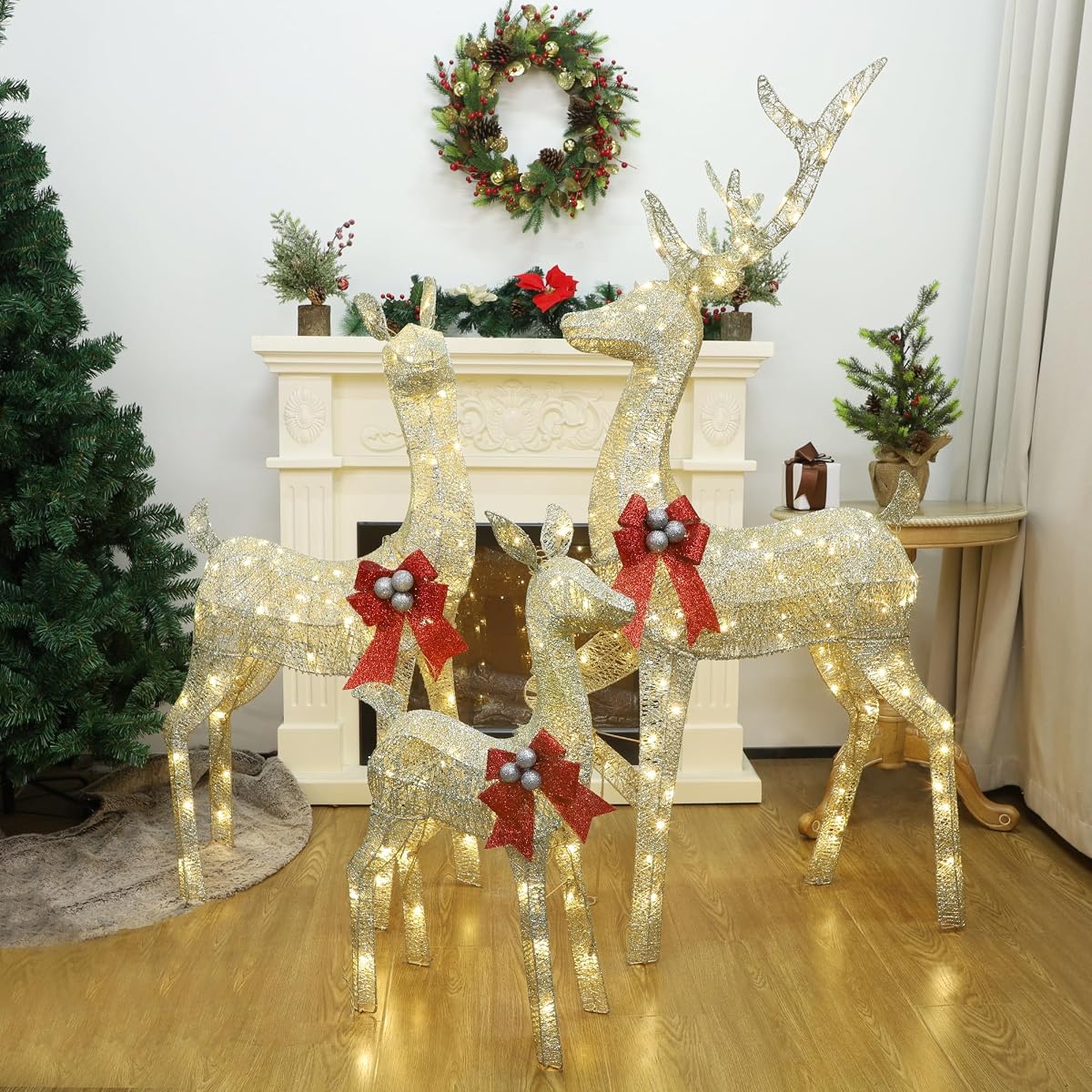 winemana 5ft Reindeer Christmas Outdoor Decorations, Set of 3 Extra Large Deer Yard Decor- Lighted 3D Reindeer Family Set for Outside Lawn Garden Xmas Holiday Party Decor (Gold) - detail image 6