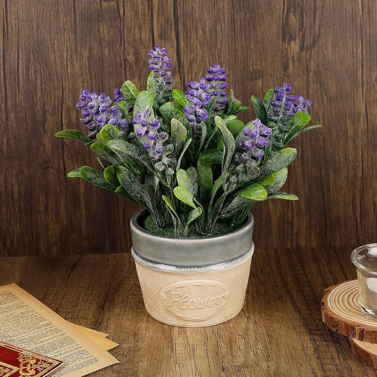 winemana Artificial Lavender Potted Plants, 9 X 8 X 3.8 in, Faux Flower Modern Farmhouse Decor, Country Decor, Plump Particles, Durable for Lawn Home Office Indoor Outdoor - 细节图 3
