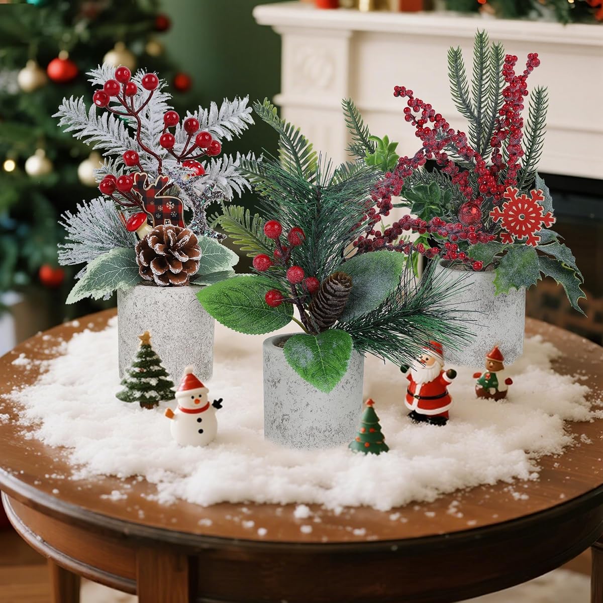 winemana 3 Pack Mini Christmas Trees for Table Centerpieces, 11 Inch Small Artificial Xmas Tree with Red Berries & Pine Cones for Home, Office Desk, Tabletop, Indoor Holiday Decorations - detail image 6