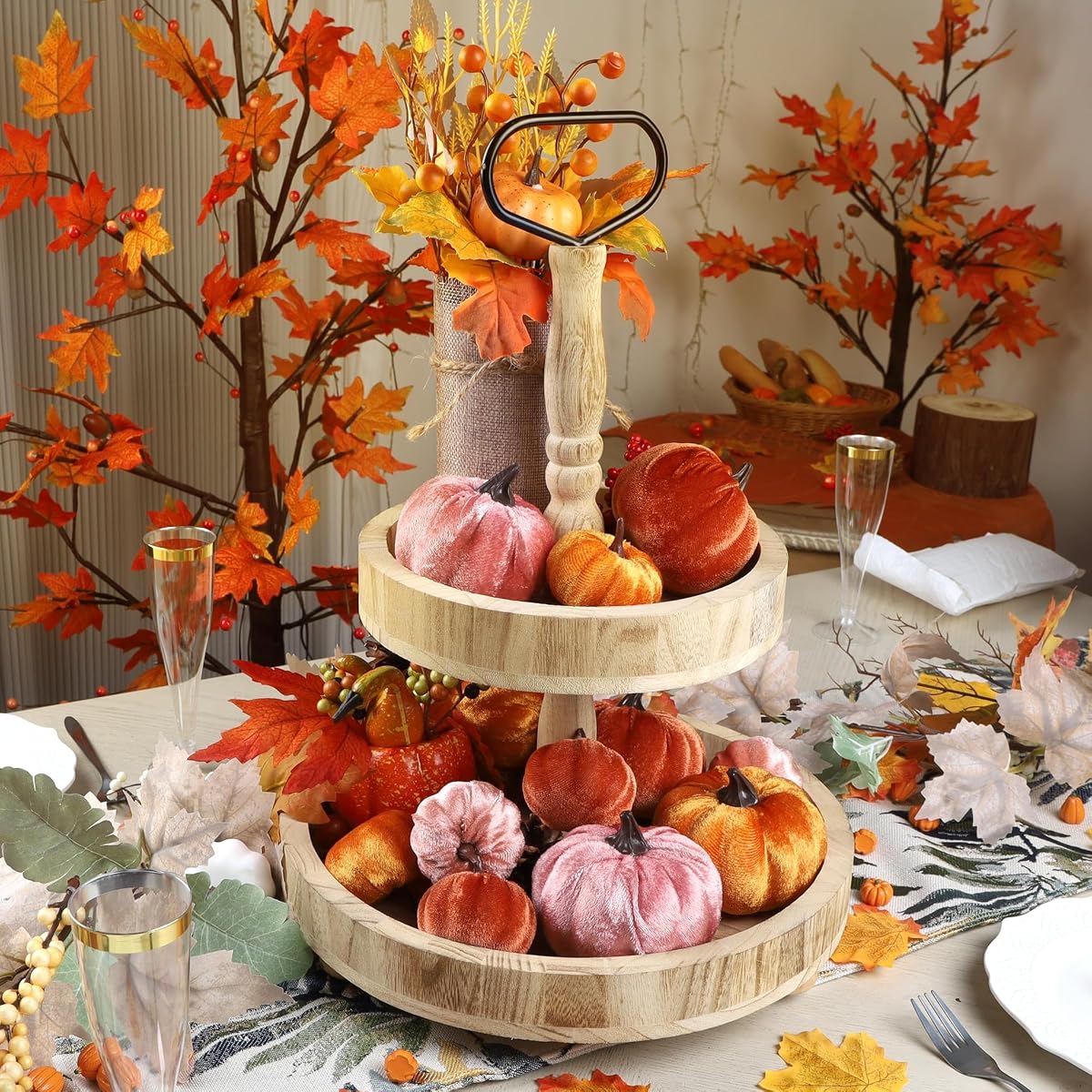 winemana 12 Pack Velvet Pumpkins Fall Decor, Fabric Foam Pumpkin for Decorating, Thanksgiving Table Decorations Fake Pumpkins for Mantel, Wedding Dining Table Centerpieces (Rust Orange) - imagem de detalhe 4