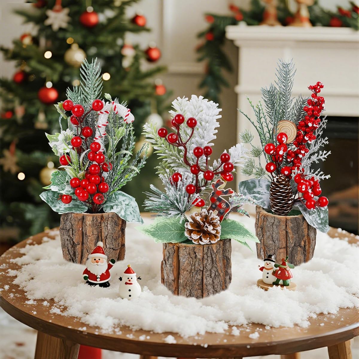 winemana 3 Pack Mini Christmas Trees Table Decorations, 11.5 Inch Small Artificial Xmas Tree Centerpieces with Red Berries & Pine Cones for Home, Office, Tabletop, Indoor Holiday Party Decor - detail image 1