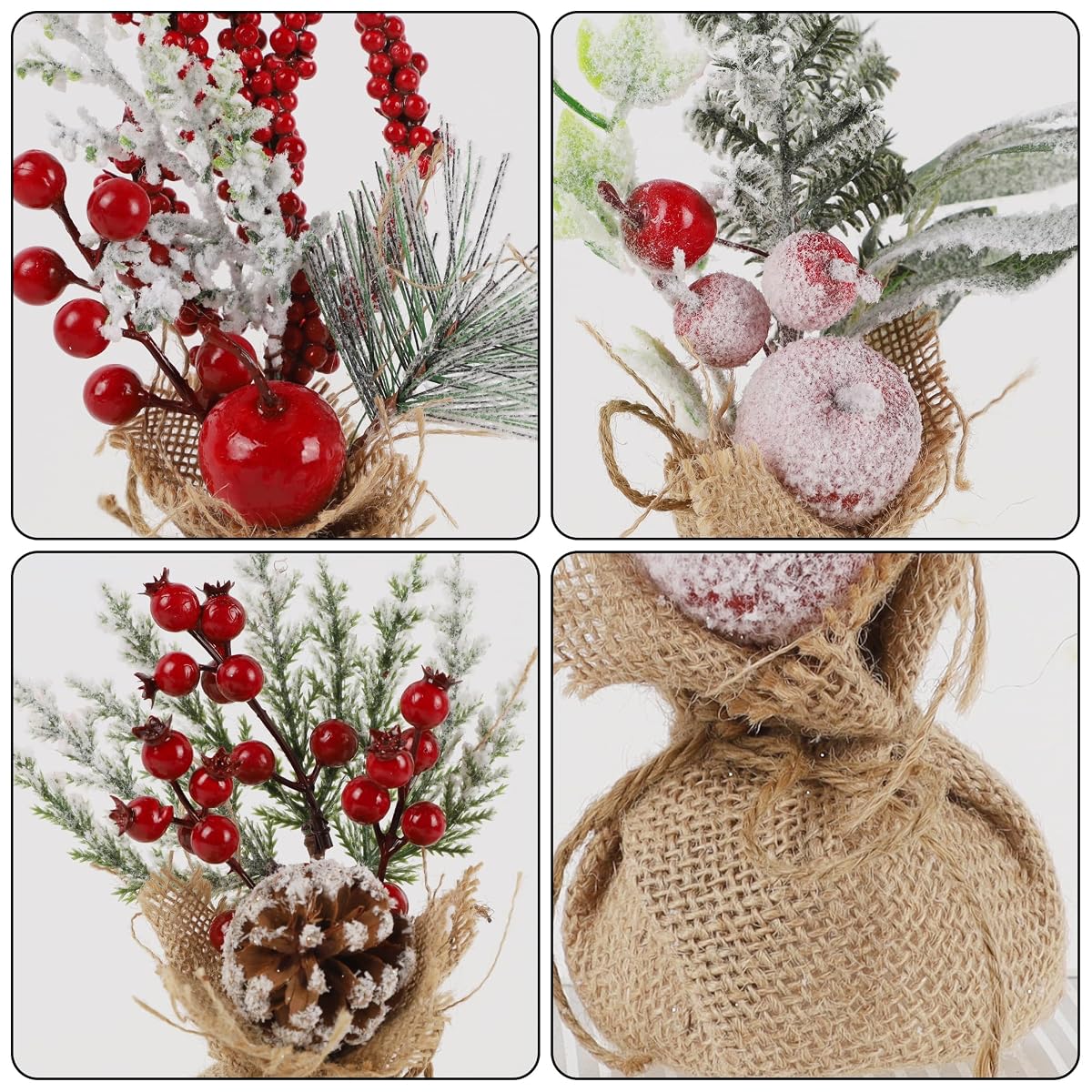 winemana 6 Pcs Mini Christmas Tree Table Decorations, 9" Small Artificial Trees with Red Berries Pine Cone Tabletop Centerpiece for Home Office Room Holiday Decorations - imagen de detalle 5