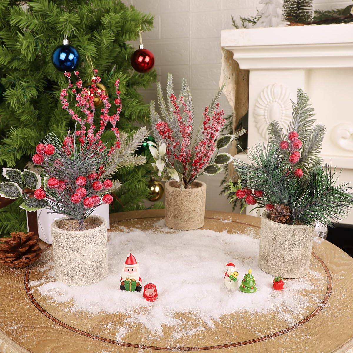 winemana Mini Christmas Tree Table Decorations Indoor, 3 Pcs Small Artificial Xmas Trees Decoration with Red Berries Pine Cone for Centerpiece Kitchen Office Tabletop Home Holiday Decor - imagem de detalhe 3