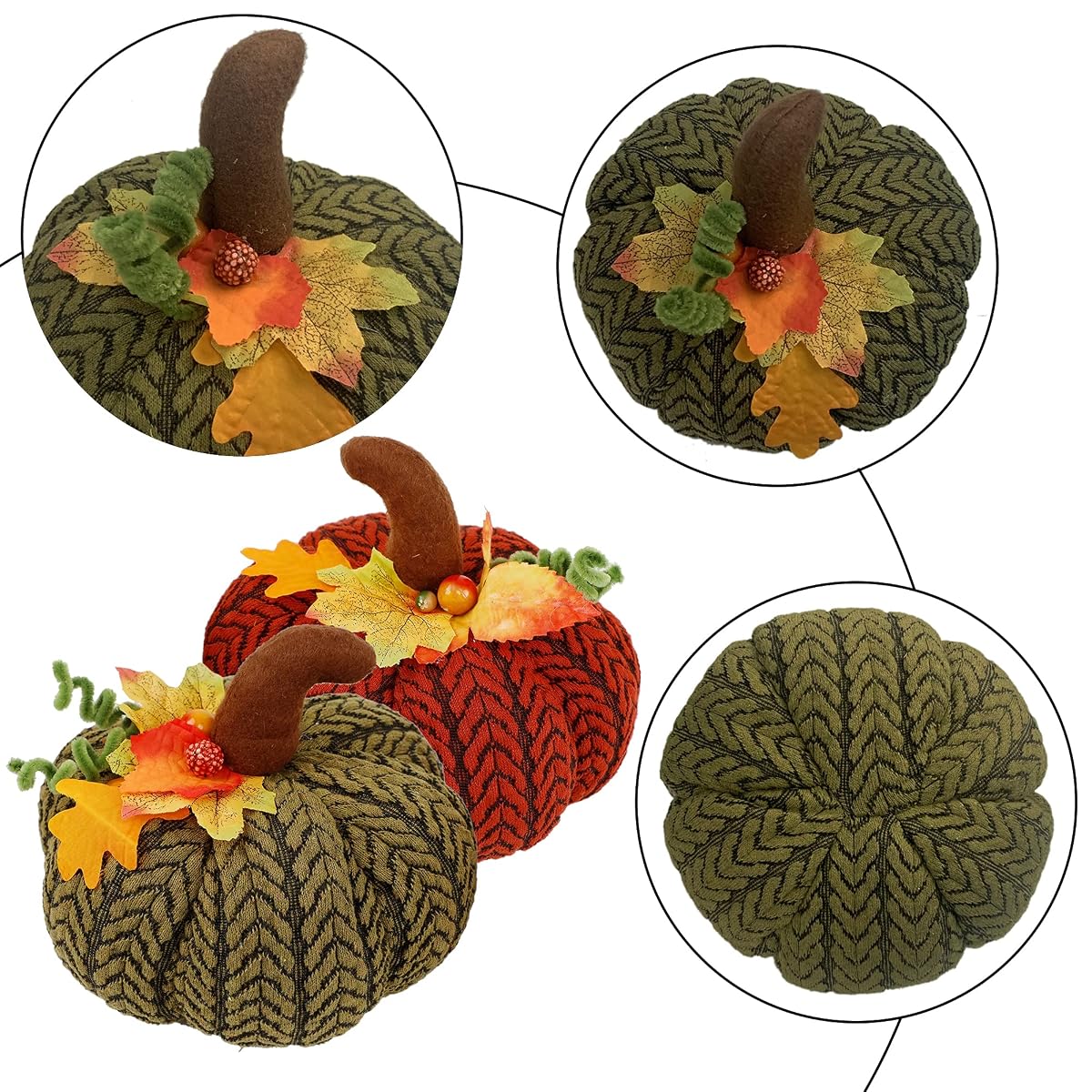 winemana Thanksgiving Decorations 2 Pack Artificial Pumpkins, Knit Wool Pumpkin Large Tabletop Centerpieces for Autumn Fall Home Kitchen Office - imagen de detalle 2