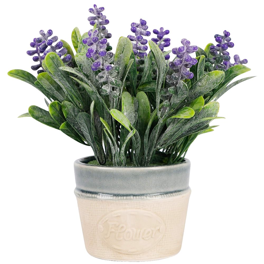 winemana Artificial Lavender Potted Plants, 9 X 8 X 3.8 in, Faux Flower Modern Farmhouse Decor, Country Decor, Plump Particles, Durable for Lawn Home Office Indoor Outdoor