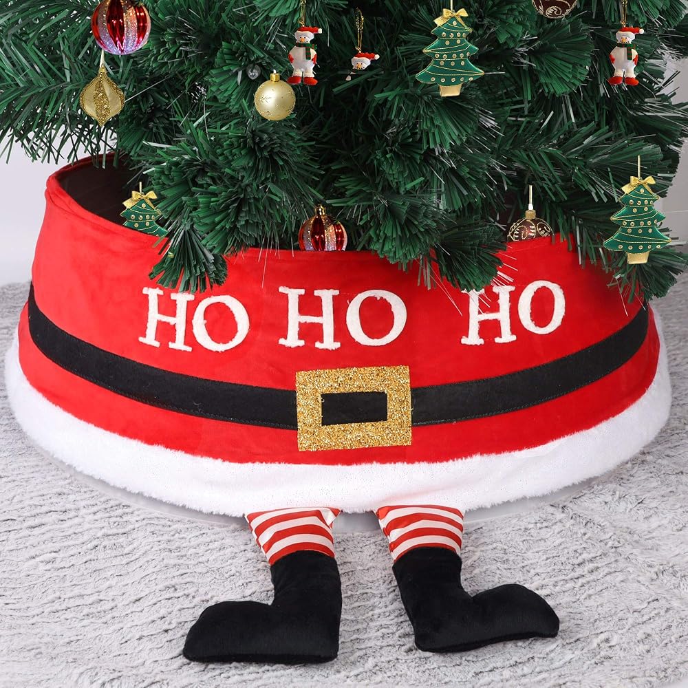 DR.DUDU Christmas Tree Ring with Santa Claus Pattern, Christmas Tree Collar,Top 24 Inches Diameter Bottom 30 Inches Diameter Christmas Tree Decoration for for Home Decoration in Winter and New Year