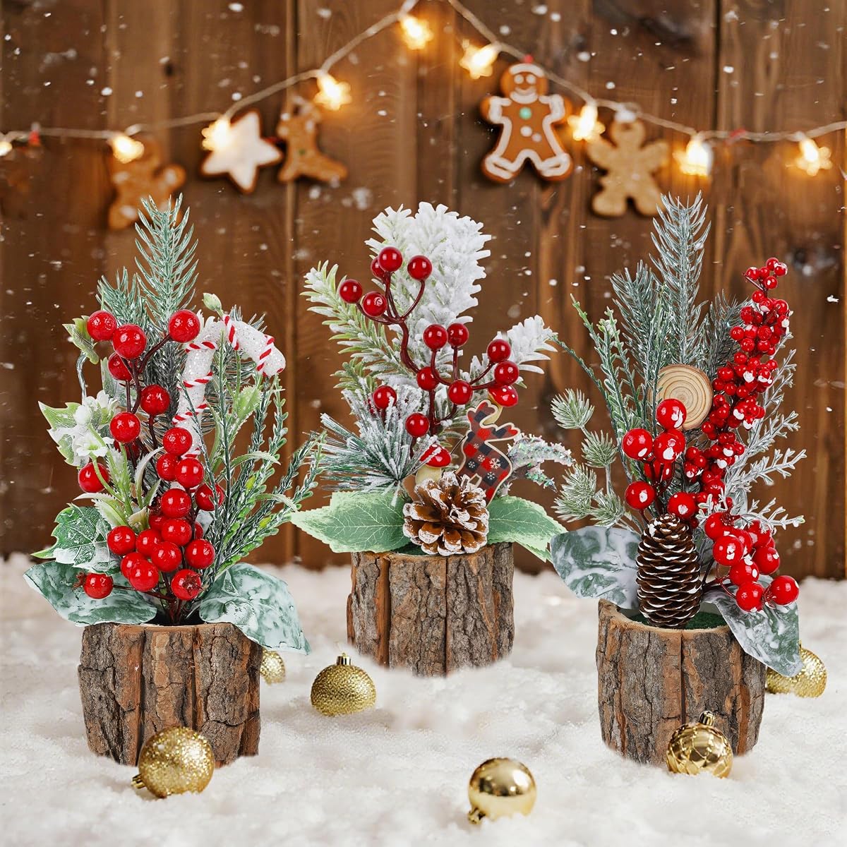 winemana 3 Pack Mini Christmas Trees Table Decorations, 11.5 Inch Small Artificial Xmas Tree Centerpieces with Red Berries & Pine Cones for Home, Office, Tabletop, Indoor Holiday Party Decor - detail image 5
